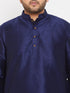 Vastramay Men's Plus Size Navy Blue Silk Blend Curved Kurta Dhoti Set